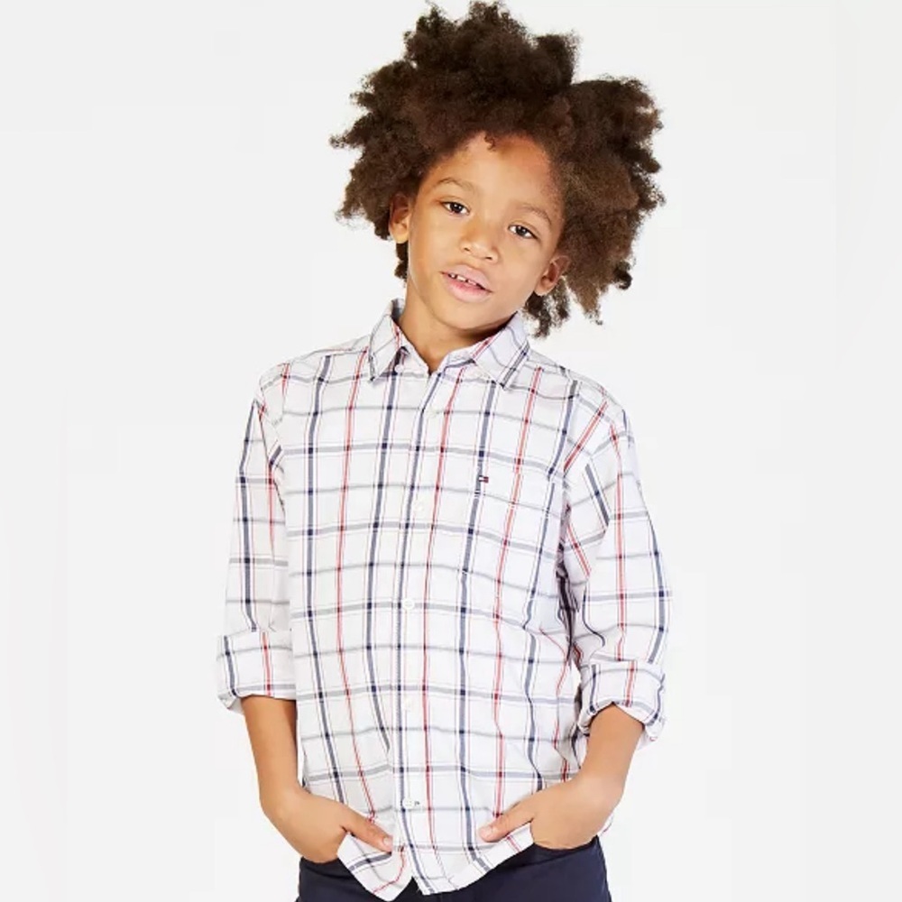 NWT, Tommy Hilfiger Big Boys Samuel Plaid Button-Down Shirt, 2T